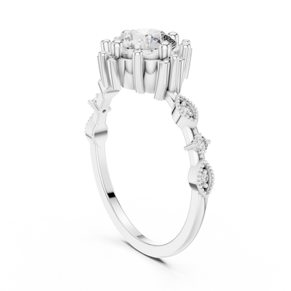 925 Silver Moissanite Baroque Vintage Ring 14K Gold Plated