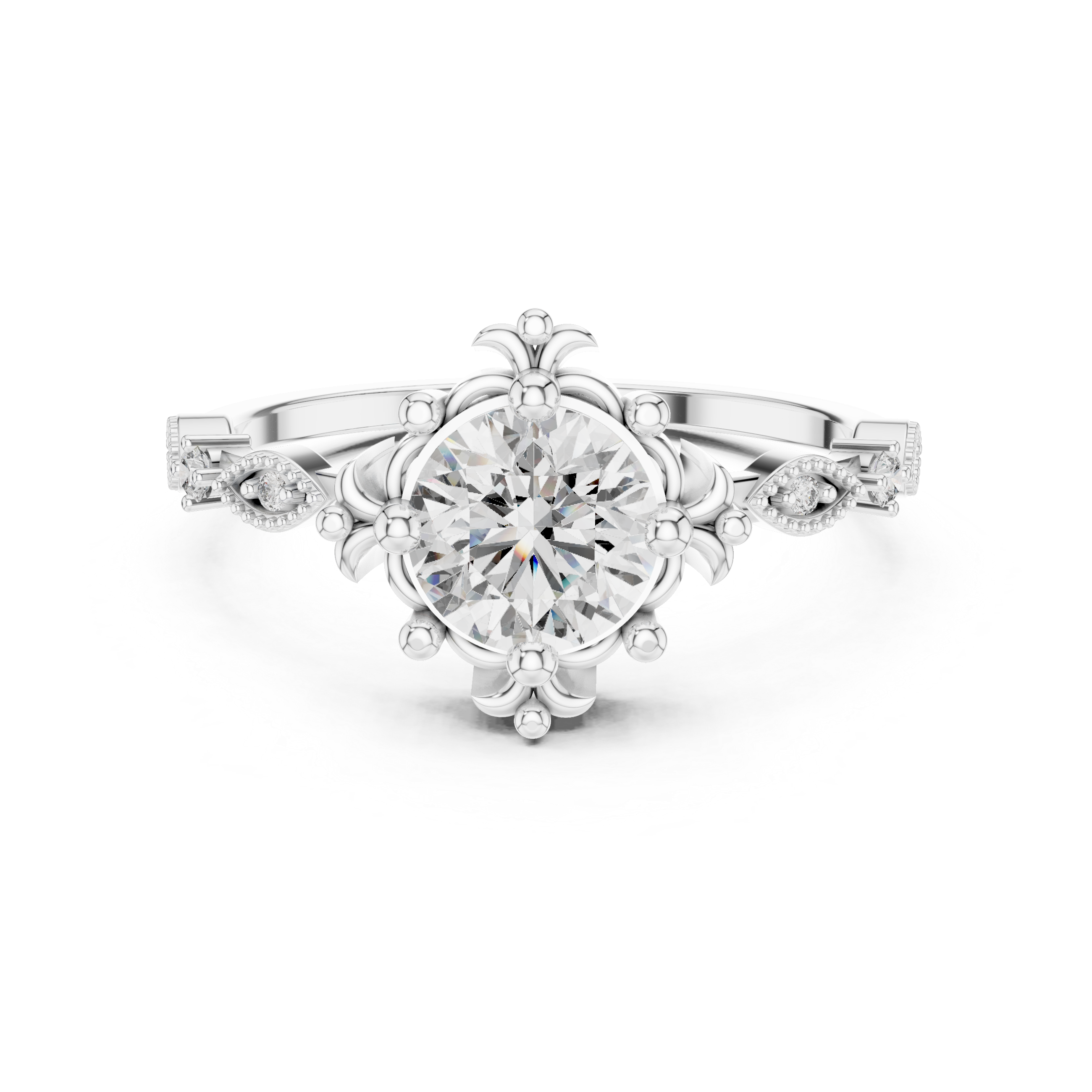 925 Silver Moissanite Baroque Vintage Ring 14K Gold Plated