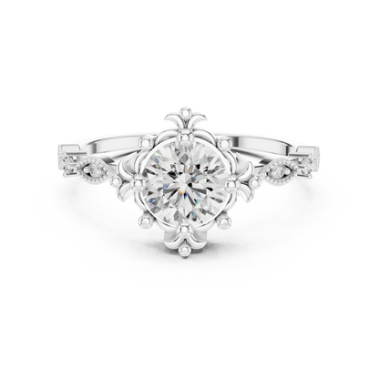 925 Silver Moissanite Baroque Vintage Ring 14K Gold Plated