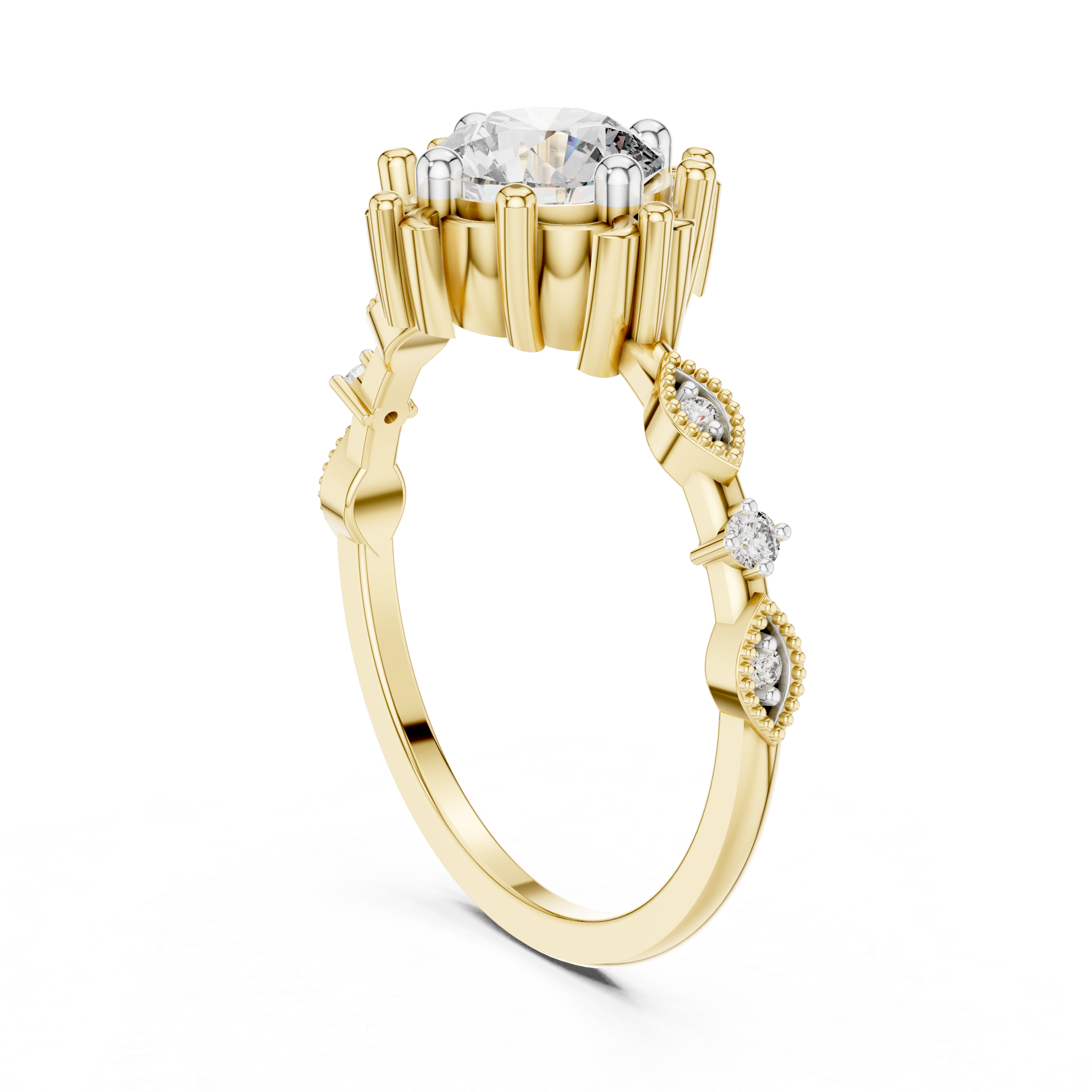 925 Silver Moissanite Baroque Vintage Ring 14K Gold Plated