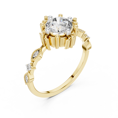 925 Silver Moissanite Baroque Vintage Ring 14K Gold Plated