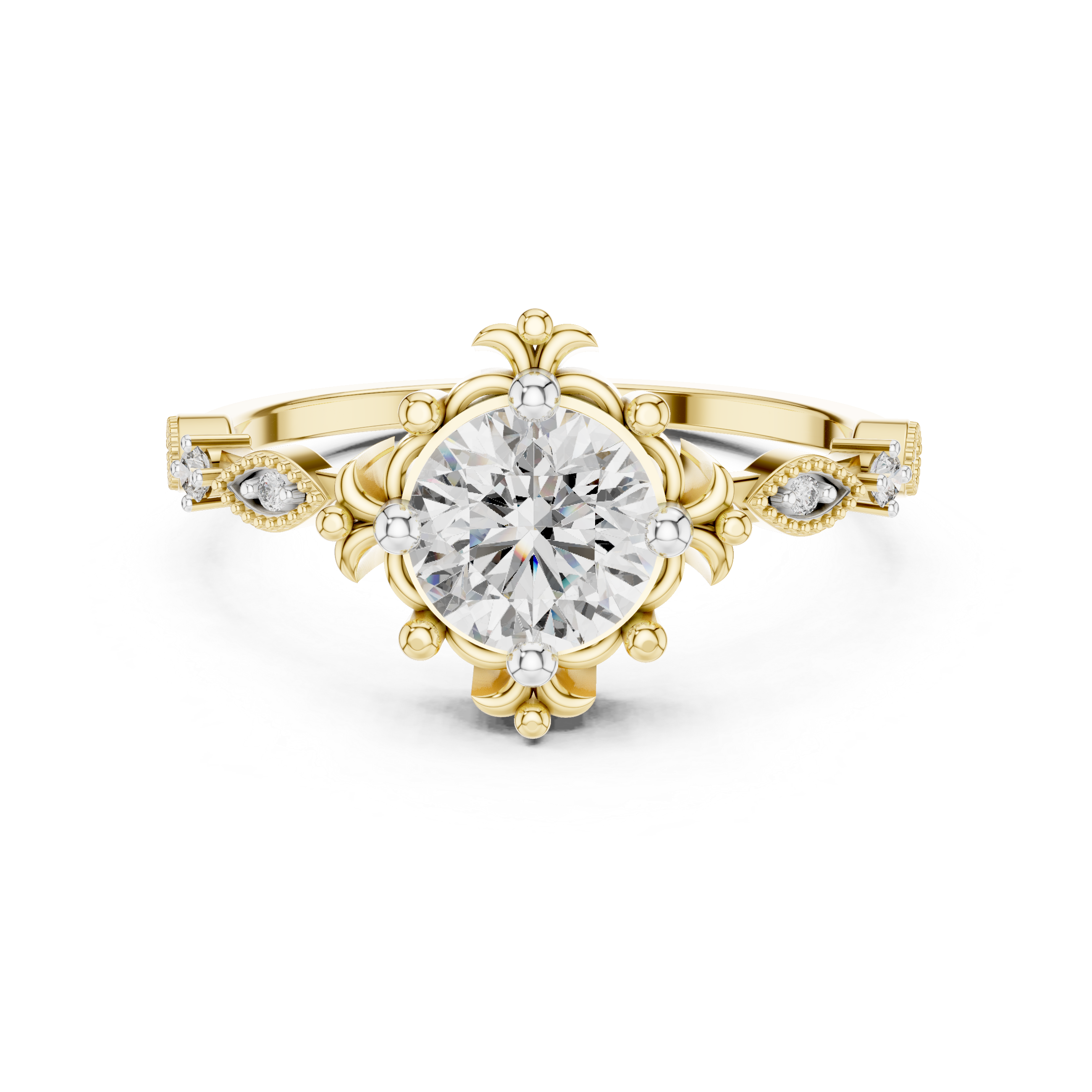 925 Silver Moissanite Baroque Vintage Ring 14K Gold Plated