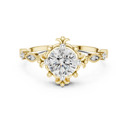 925 Silver Moissanite Baroque Vintage Ring 14K Gold Plated