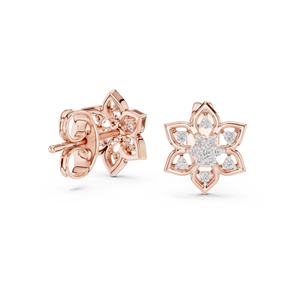 925 Silver Moissanite Flower Shaped Stud Earrings – 14K Gold Plated
