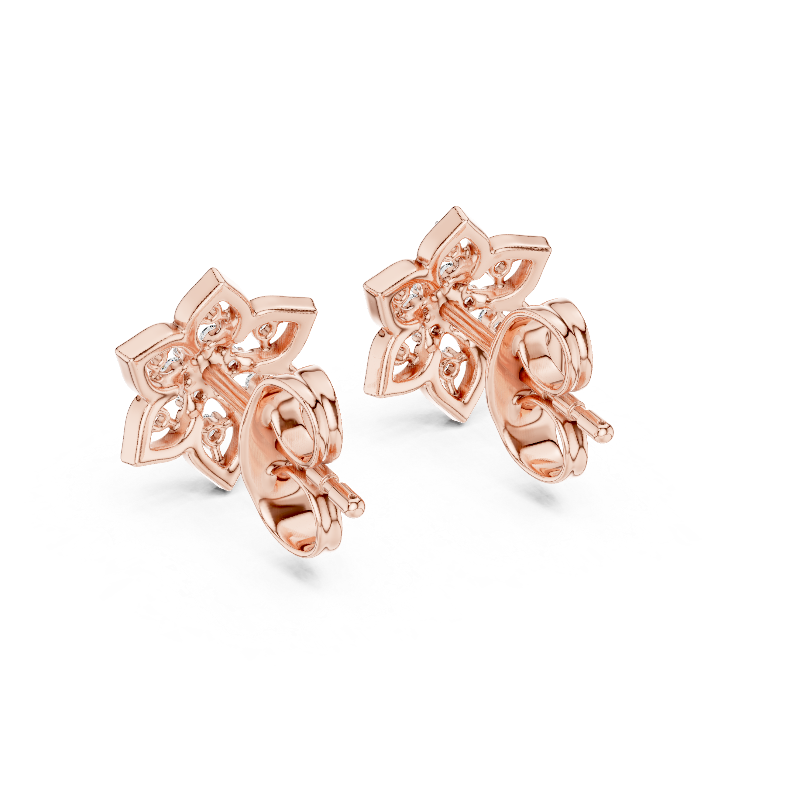 925 Silver Moissanite Flower Shaped Stud Earrings – 14K Gold Plated