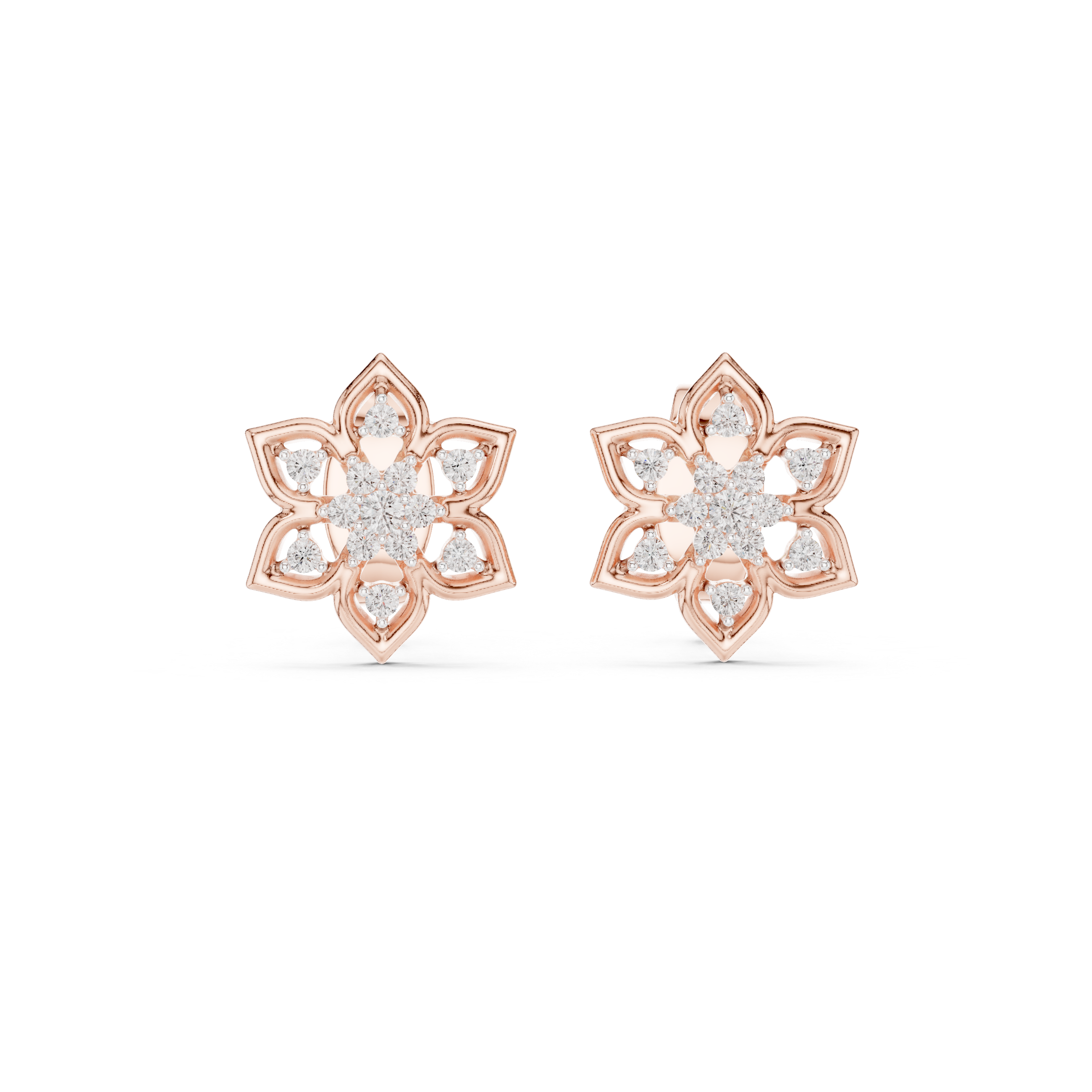925 Silver Moissanite Flower Shaped Stud Earrings – 14K Gold Plated