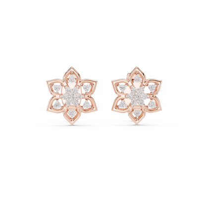 925 Silver Moissanite Flower Shaped Stud Earrings – 14K Gold Plated