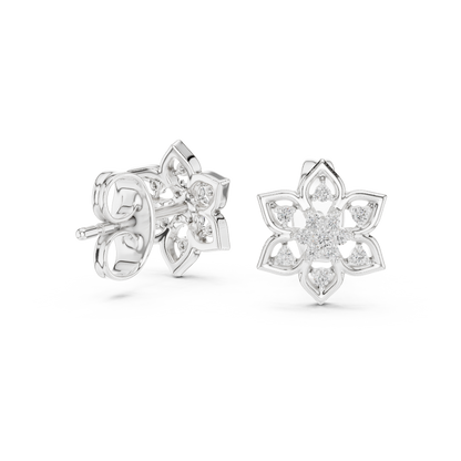 925 Silver Moissanite Flower Shaped Stud Earrings – 14K Gold Plated