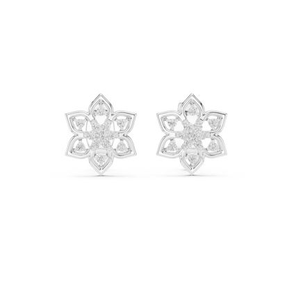 925 Silver Moissanite Flower Shaped Stud Earrings – 14K Gold Plated