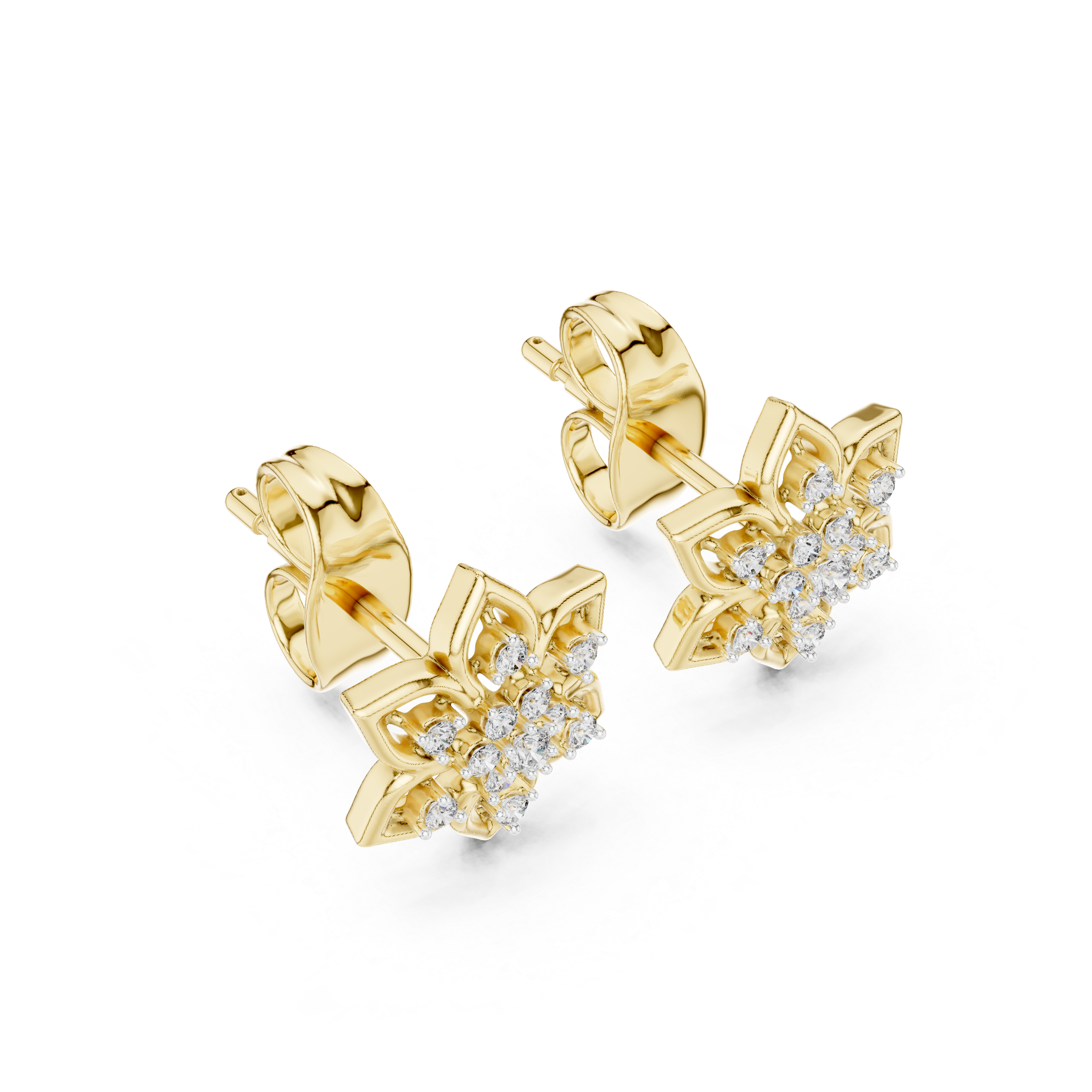 925 Silver Moissanite Flower Shaped Stud Earrings – 14K Gold Plated