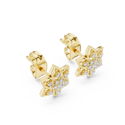 925 Silver Moissanite Flower Shaped Stud Earrings – 14K Gold Plated