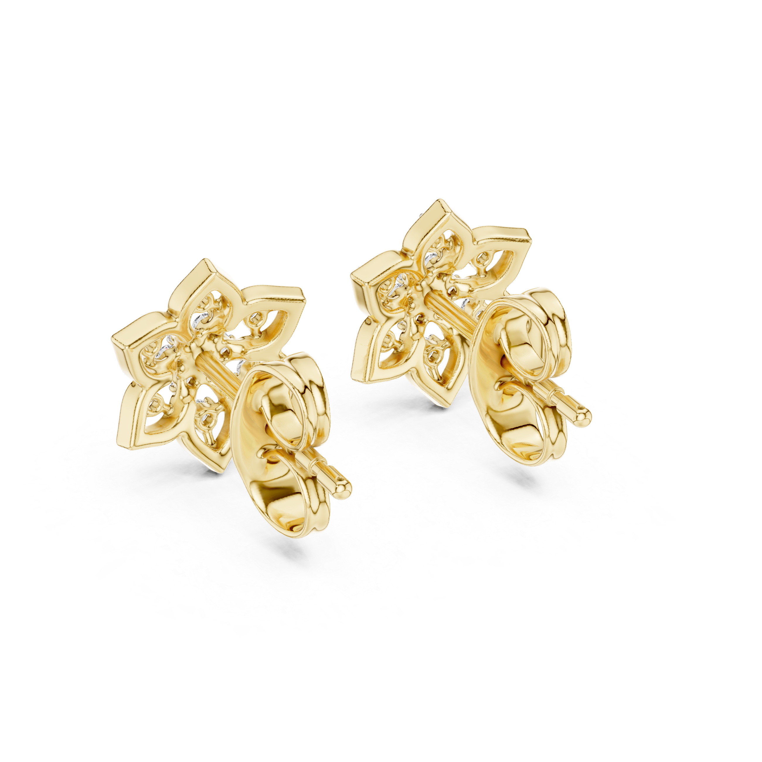 925 Silver Moissanite Flower Shaped Stud Earrings – 14K Gold Plated