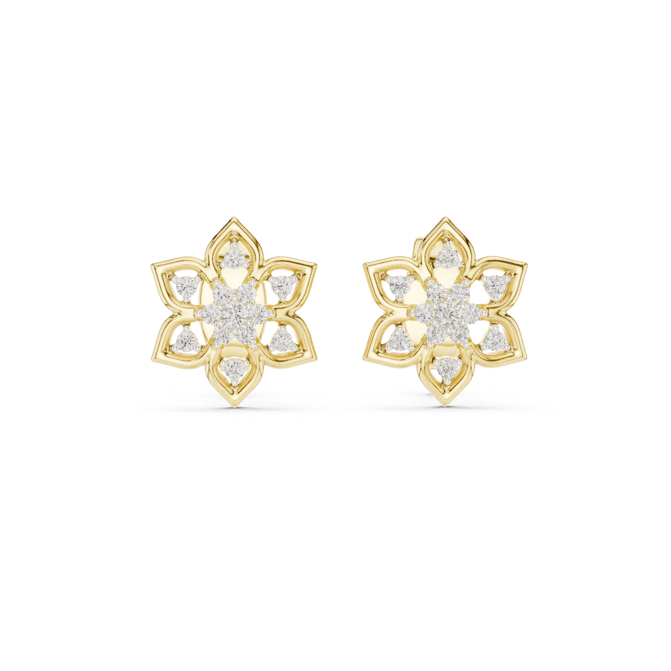 925 Silver Moissanite Flower Shaped Stud Earrings – 14K Gold Plated