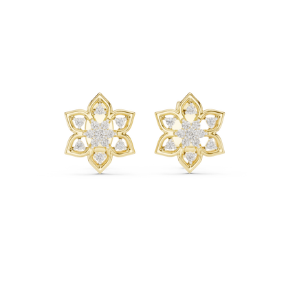 925 Silver Moissanite Flower Shaped Stud Earrings – 14K Gold Plated