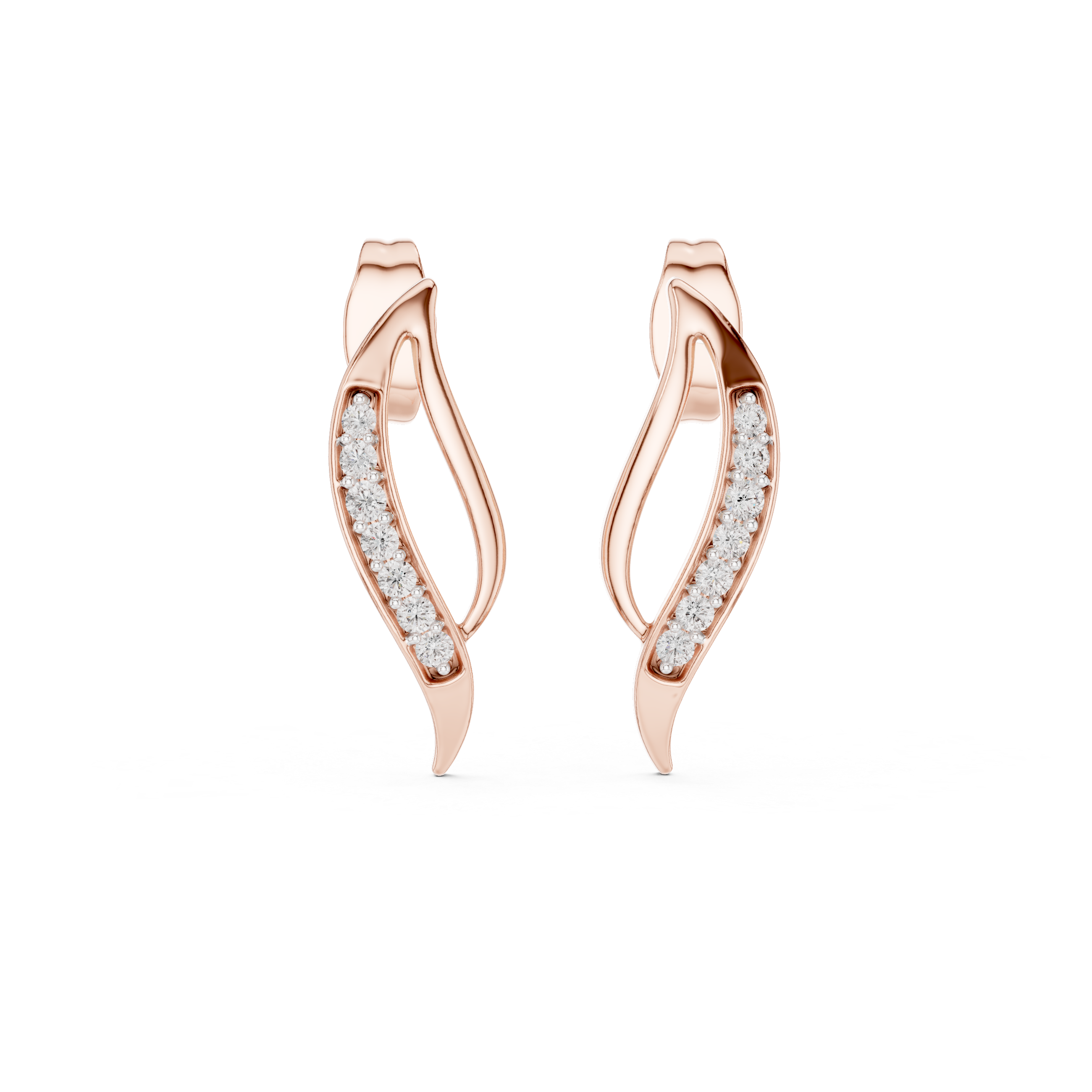 925 Silver Moissanite Fluid Wave Bypass Stud Earrings – 14K Gold Plated