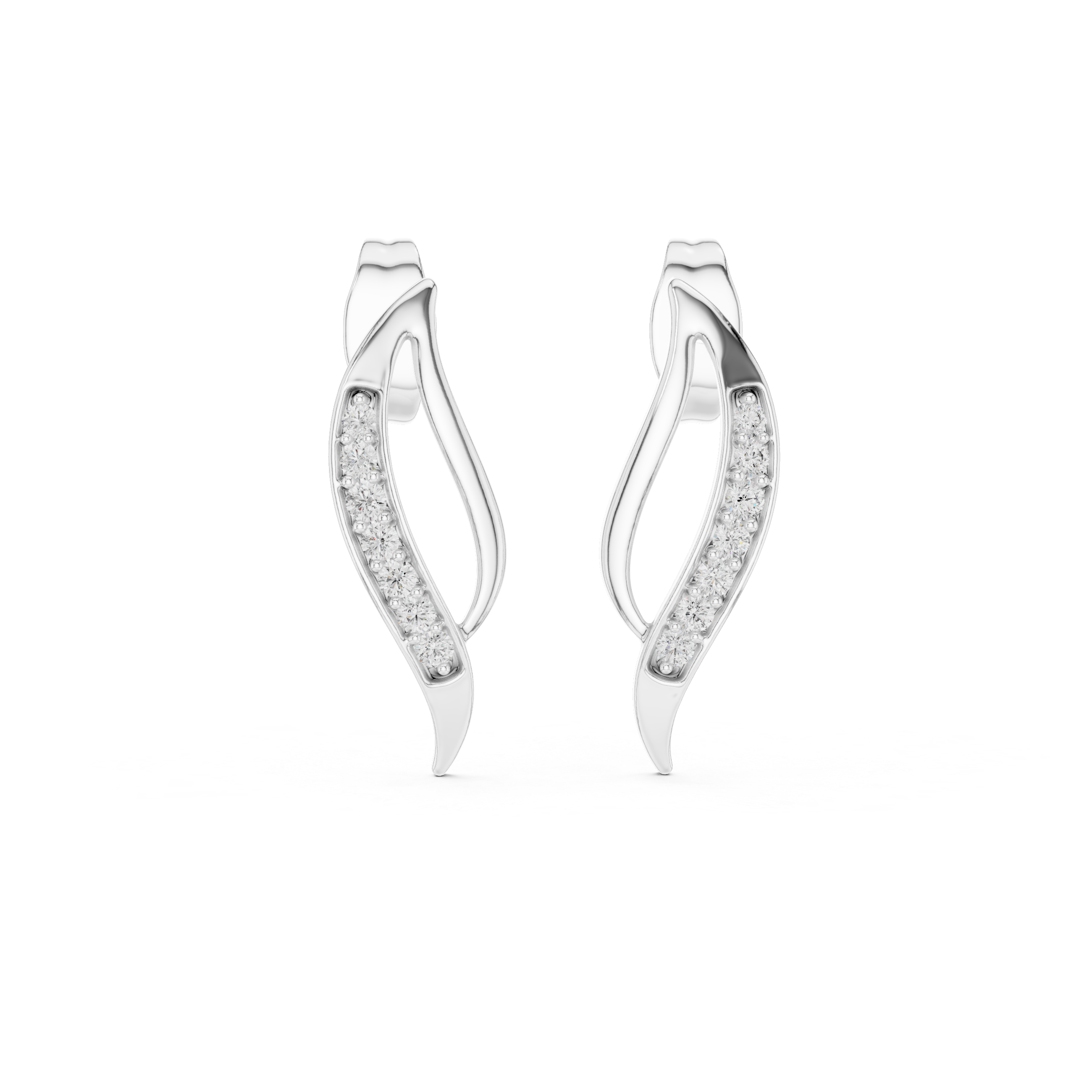 925 Silver Moissanite Fluid Wave Bypass Stud Earrings – 14K Gold Plated
