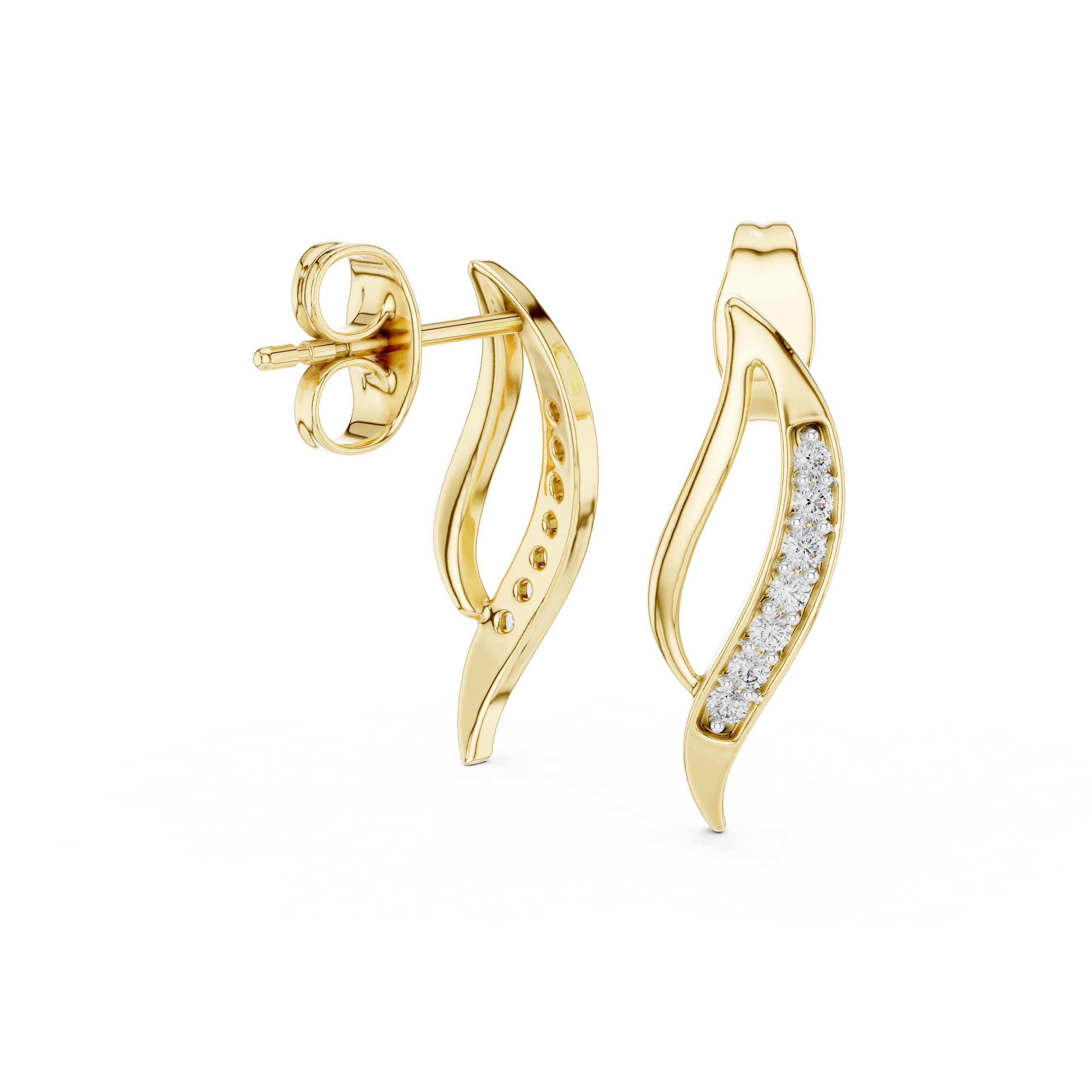 925 Silver Moissanite Fluid Wave Bypass Stud Earrings – 14K Gold Plated