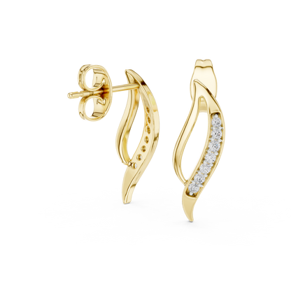 925 Silver Moissanite Fluid Wave Bypass Stud Earrings – 14K Gold Plated