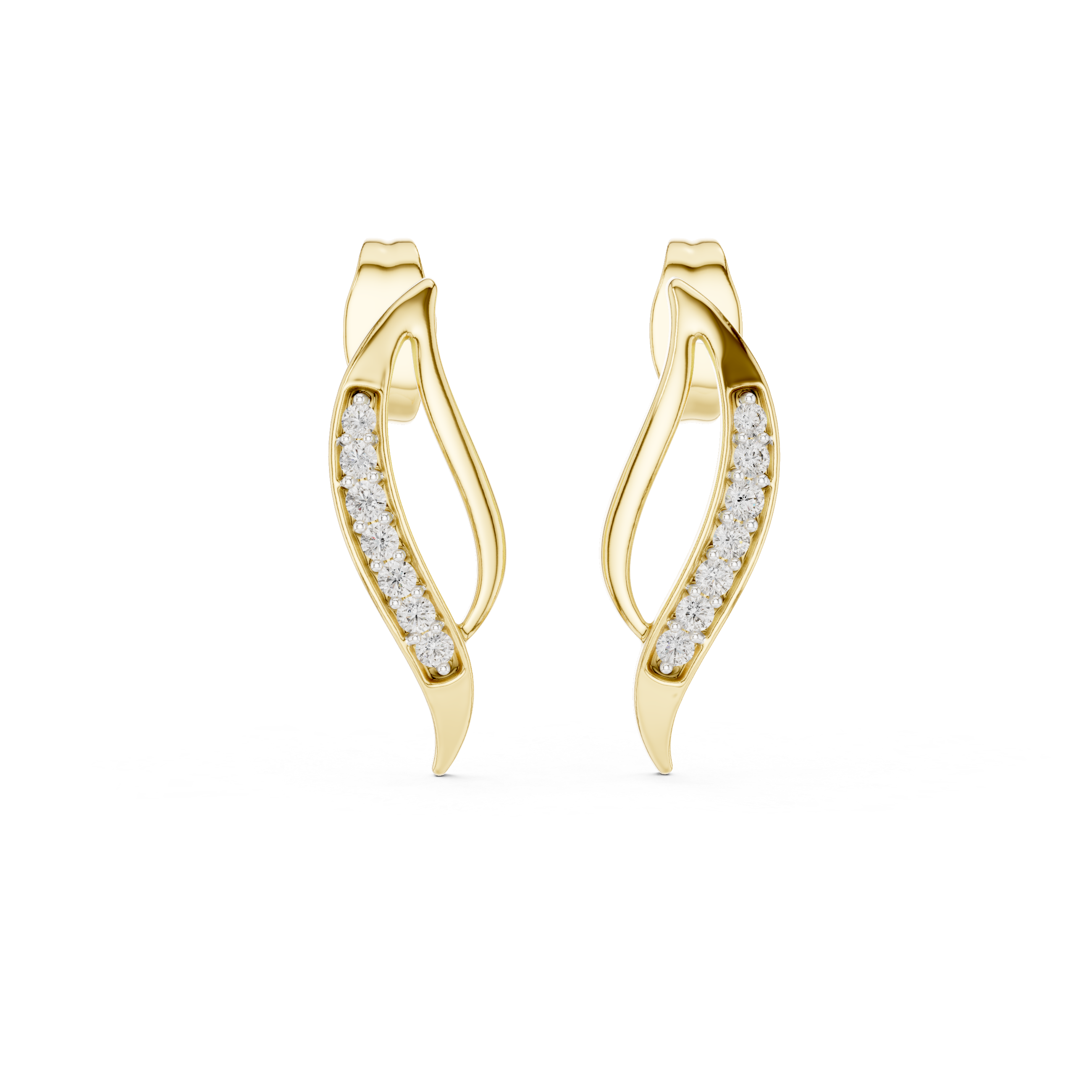 925 Silver Moissanite Fluid Wave Bypass Stud Earrings – 14K Gold Plated