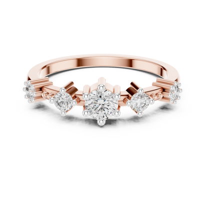 925 Silver Moissanite Five-Stone Ring 14K Gold Plated