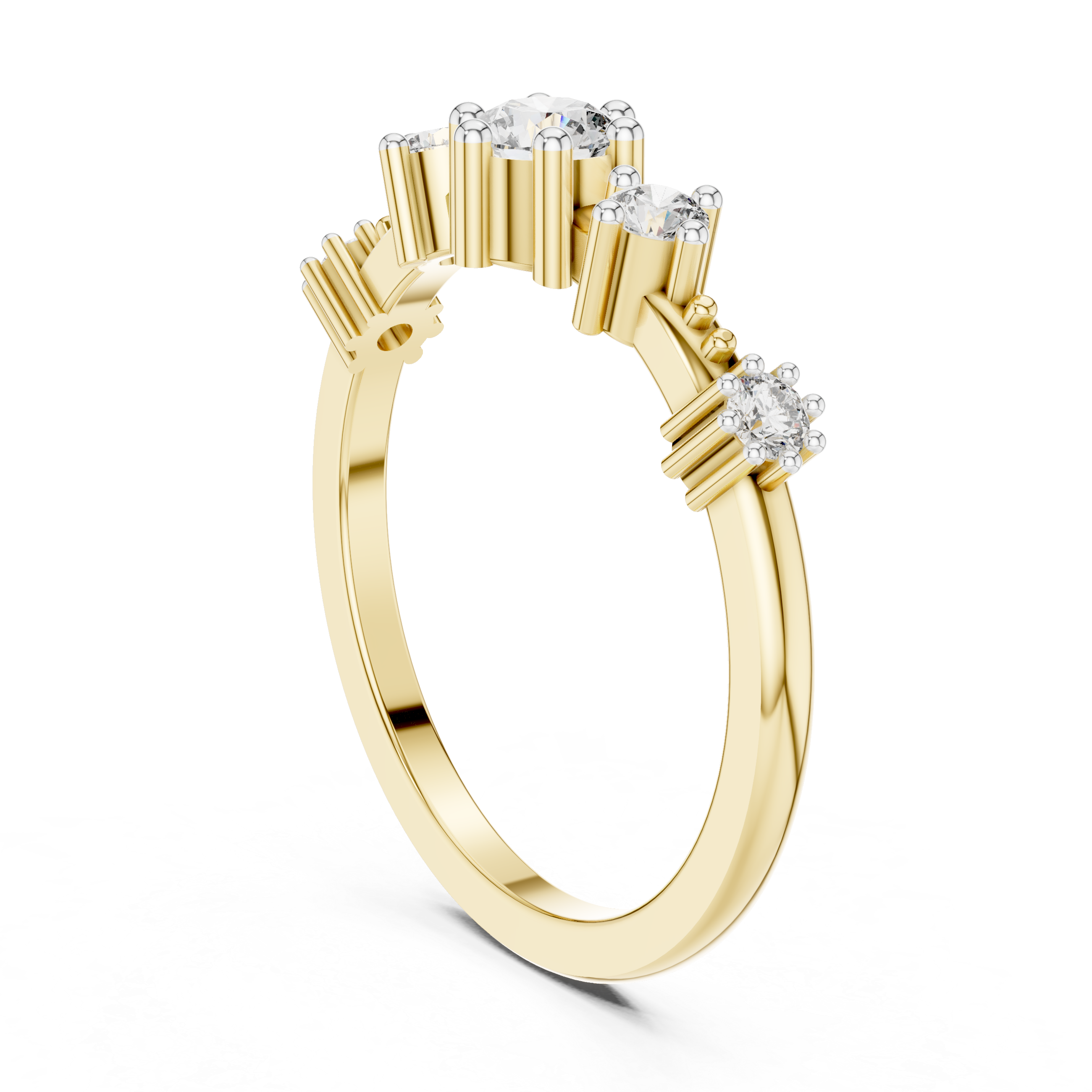 925 Silver Moissanite Five-Stone Ring 14K Gold Plated
