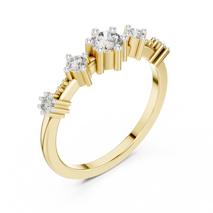 925 Silver Moissanite Five-Stone Ring 14K Gold Plated