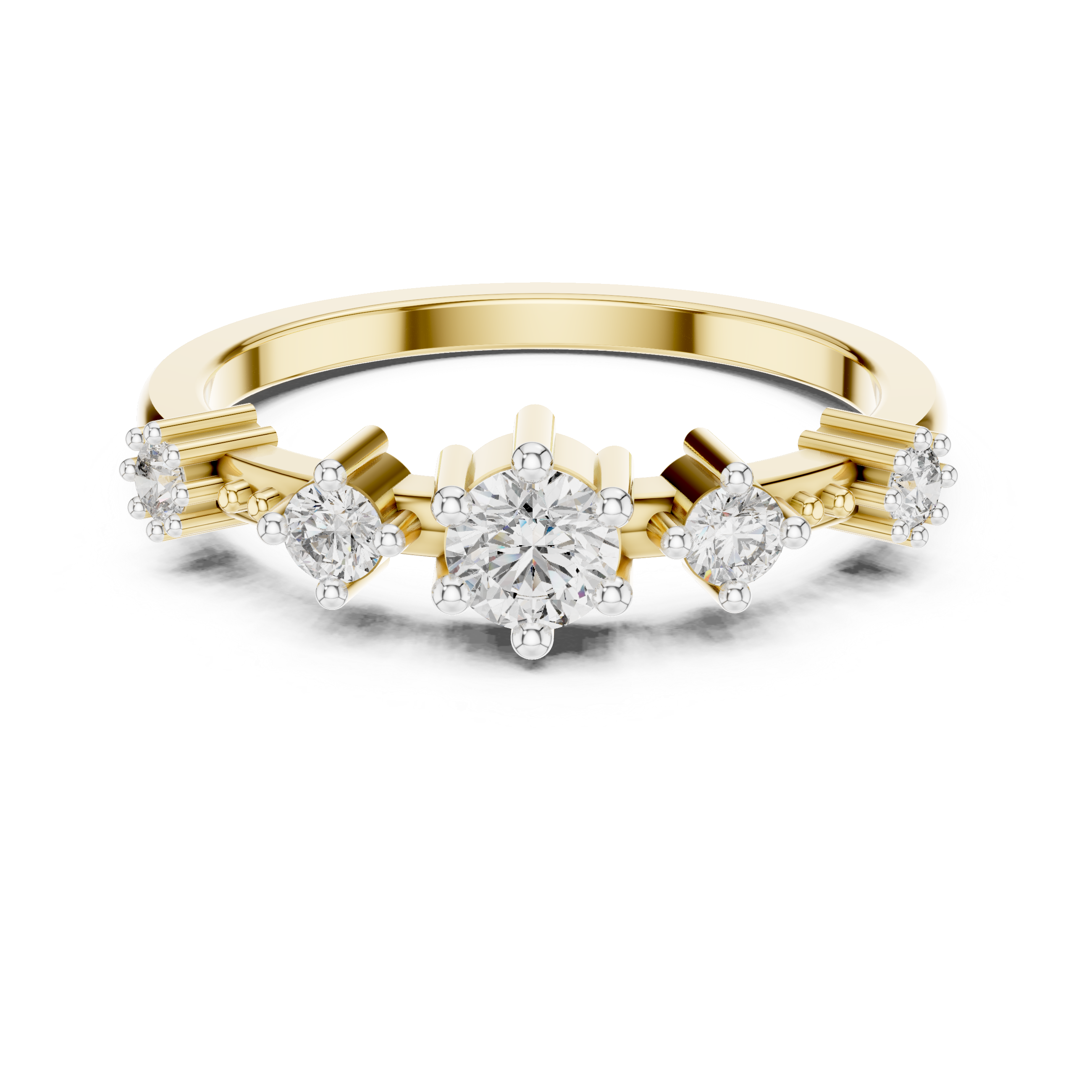 925 Silver Moissanite Five-Stone Ring 14K Gold Plated