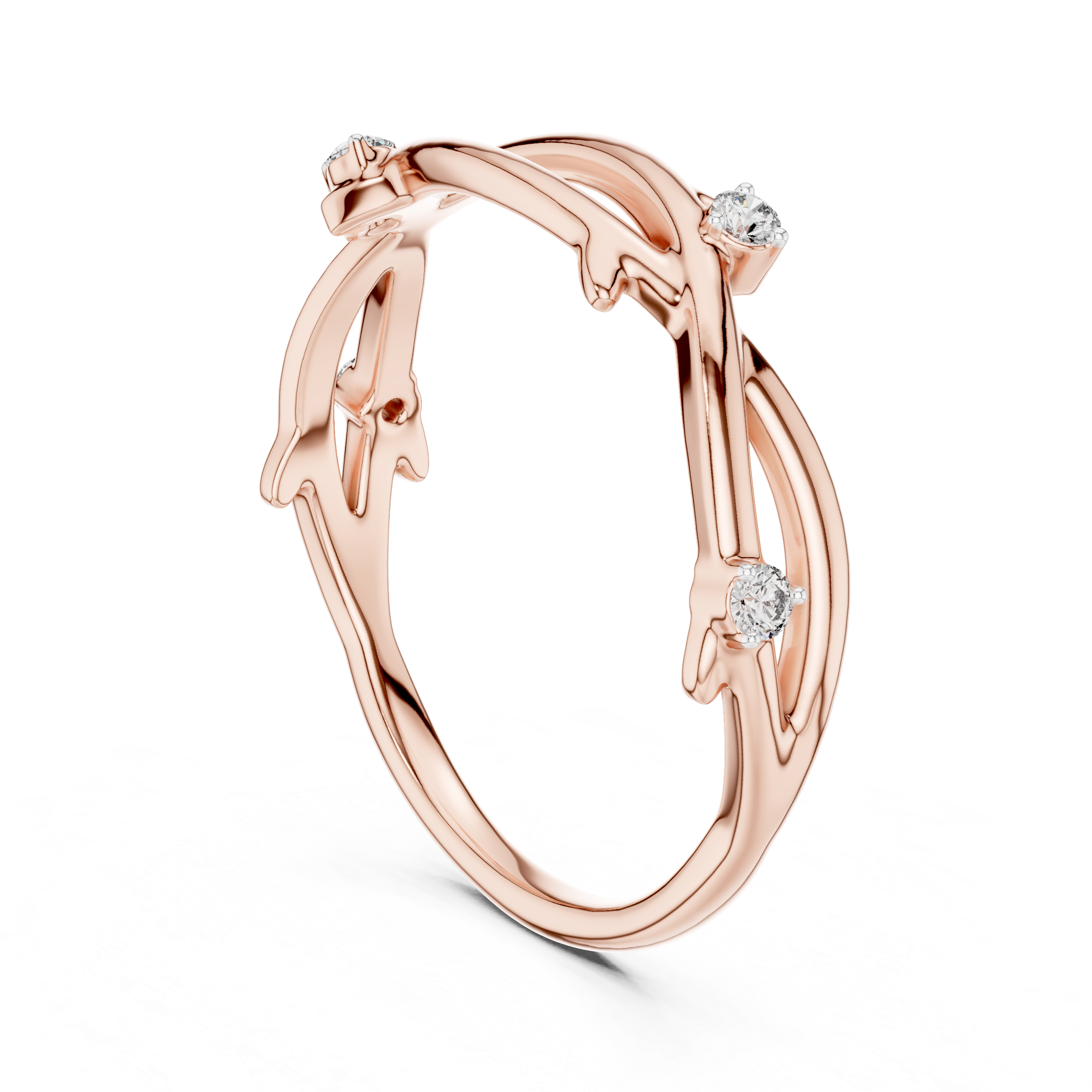 925 Silver Moissanite Branch Style Band Ring 14K Gold Plated