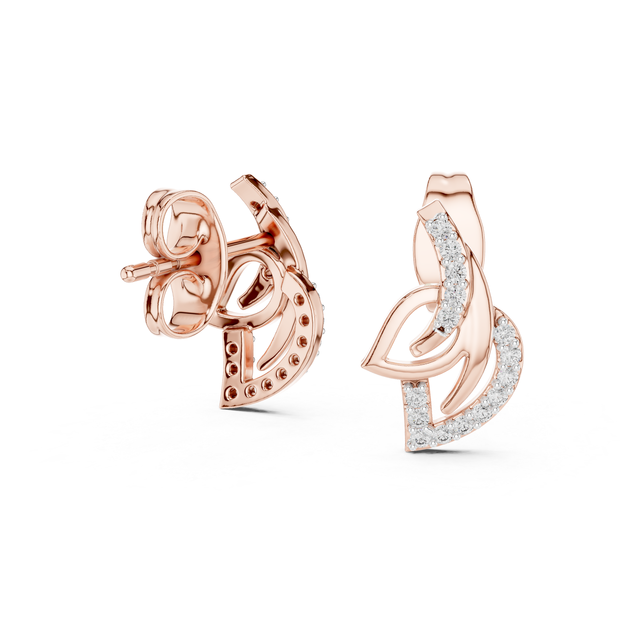 925 Silver Moissanite Nature-Inspired Fluid Leaf Stud Earrings – 14K Gold Plated