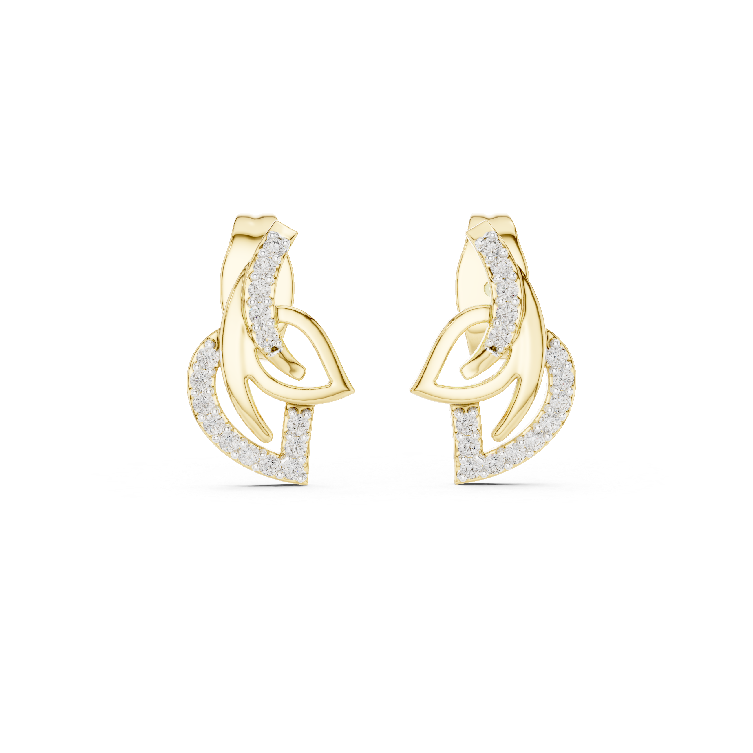 925 Silver Moissanite Nature-Inspired Fluid Leaf Stud Earrings – 14K Gold Plated