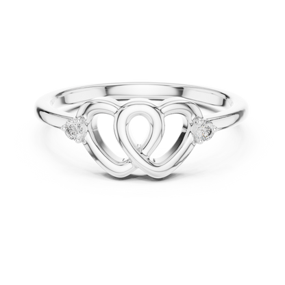 925 Silver Moissanite Interlocking Heart Ring 14K Gold Plated