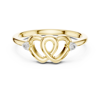 925 Silver Moissanite Interlocking Heart Ring 14K Gold Plated