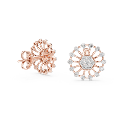 925 Silver Moissanite Sunburst Wheel Style Stud Earrings – 14K Gold Plated