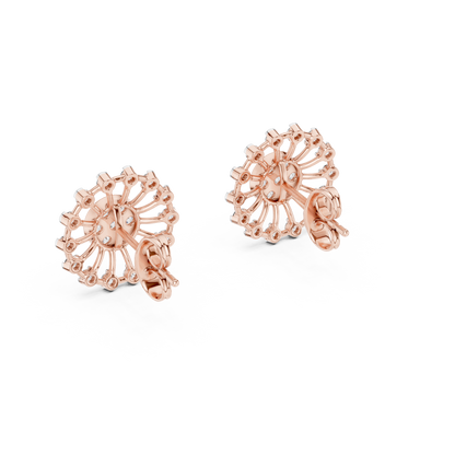 925 Silver Moissanite Sunburst Wheel Style Stud Earrings – 14K Gold Plated