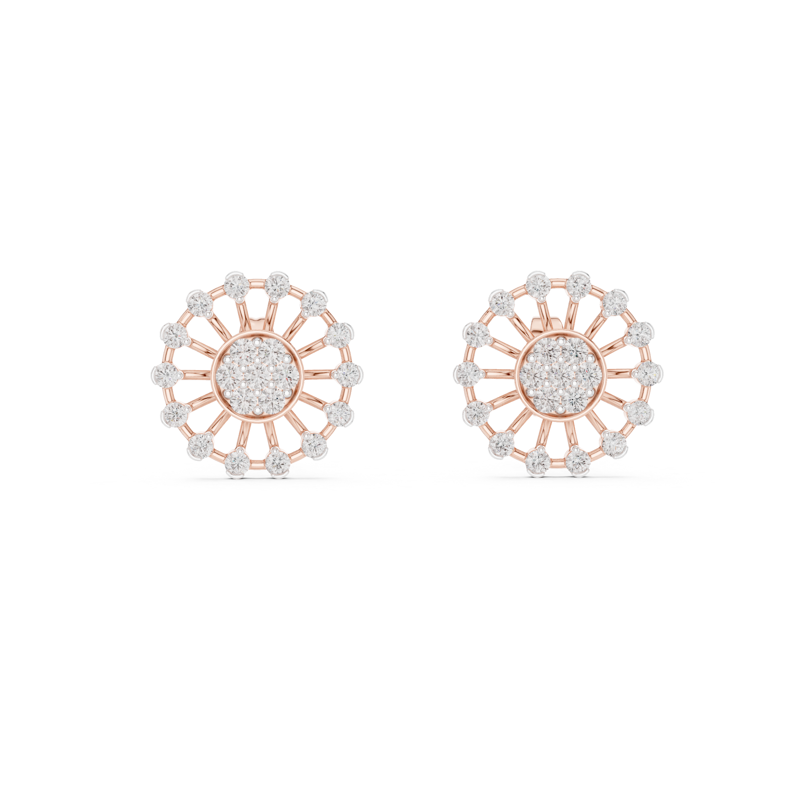 925 Silver Moissanite Sunburst Wheel Style Stud Earrings – 14K Gold Plated