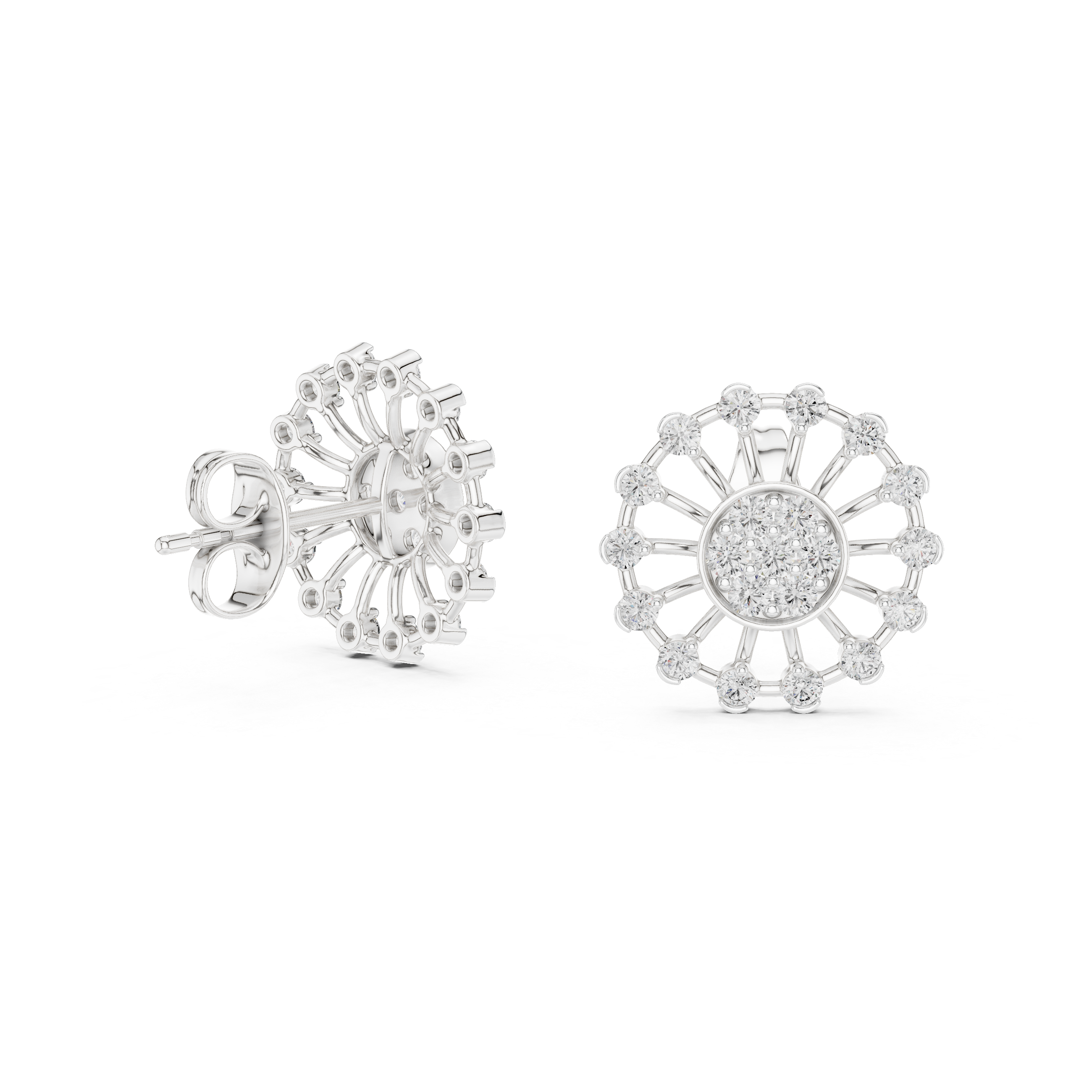 925 Silver Moissanite Sunburst Wheel Style Stud Earrings – 14K Gold Plated