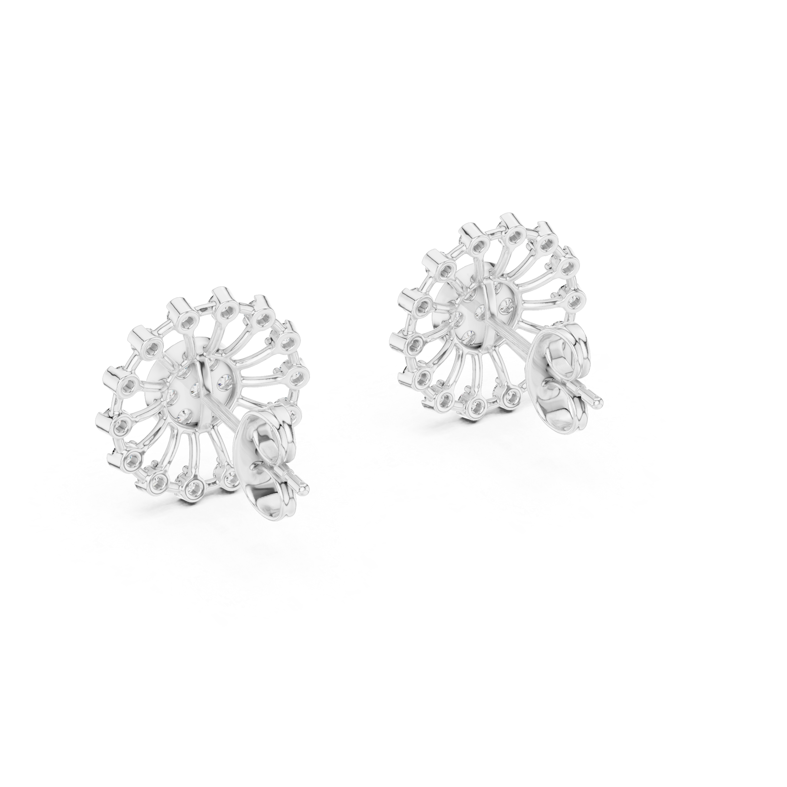 925 Silver Moissanite Sunburst Wheel Style Stud Earrings – 14K Gold Plated
