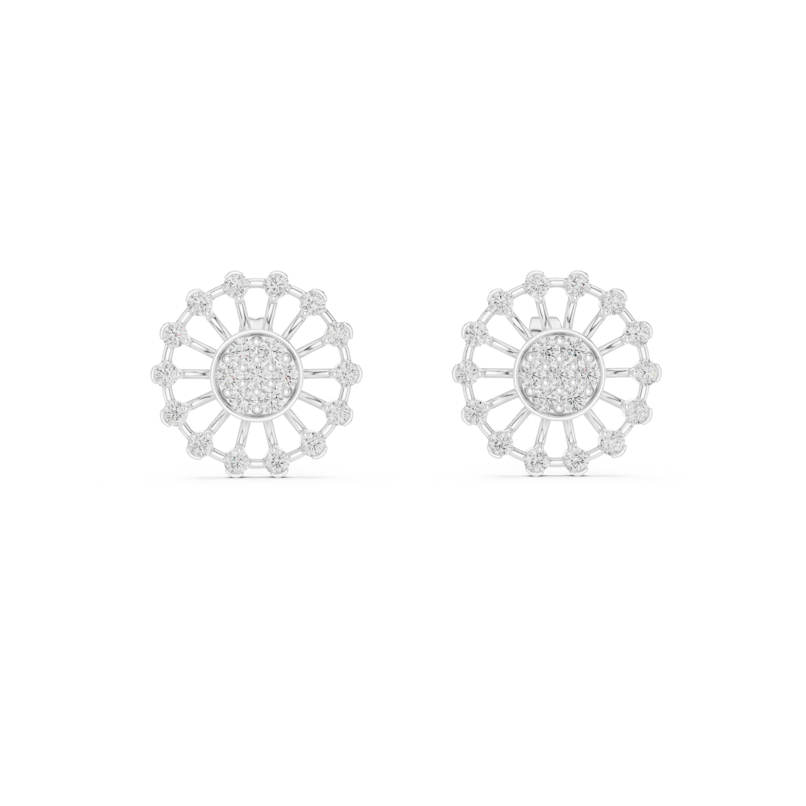 925 Silver Moissanite Sunburst Wheel Style Stud Earrings – 14K Gold Plated