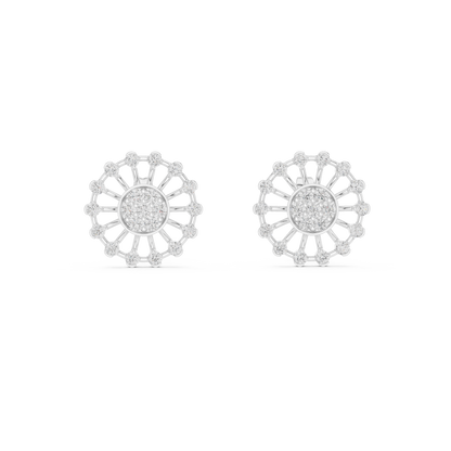 925 Silver Moissanite Sunburst Wheel Style Stud Earrings – 14K Gold Plated