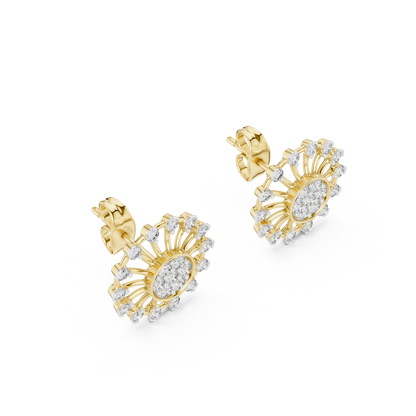 925 Silver Moissanite Sunburst Wheel Style Stud Earrings – 14K Gold Plated