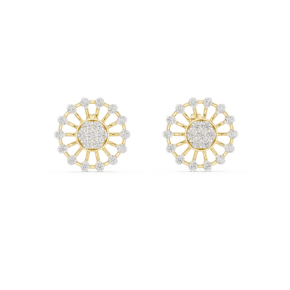 925 Silver Moissanite Sunburst Wheel Style Stud Earrings – 14K Gold Plated