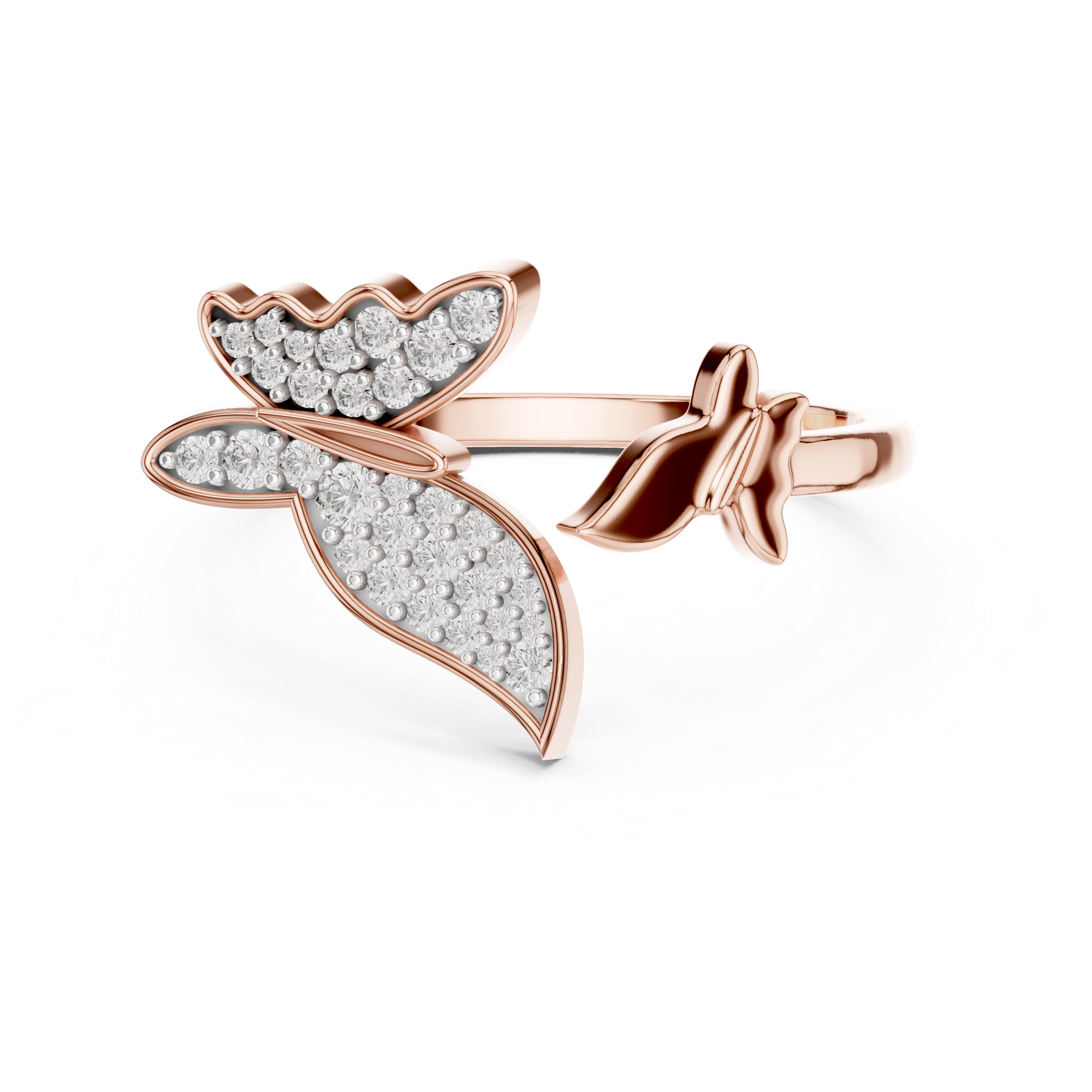 925 Silver Moissanite Pavé Butterfly Open Ring 14K Gold Plated