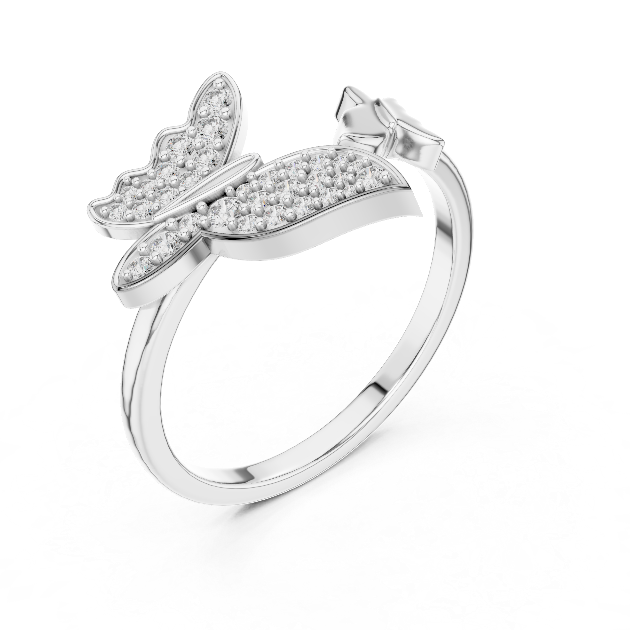 925 Silver Moissanite Pavé Butterfly Open Ring 14K Gold Plated