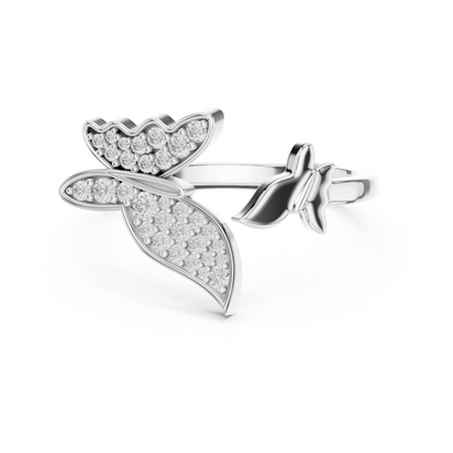 925 Silver Moissanite Pavé Butterfly Open Ring 14K Gold Plated
