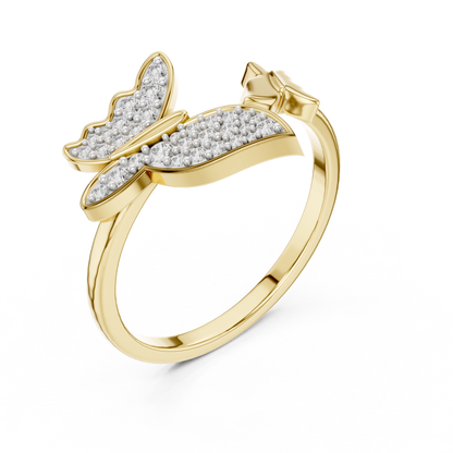 925 Silver Moissanite Pavé Butterfly Open Ring 14K Gold Plated