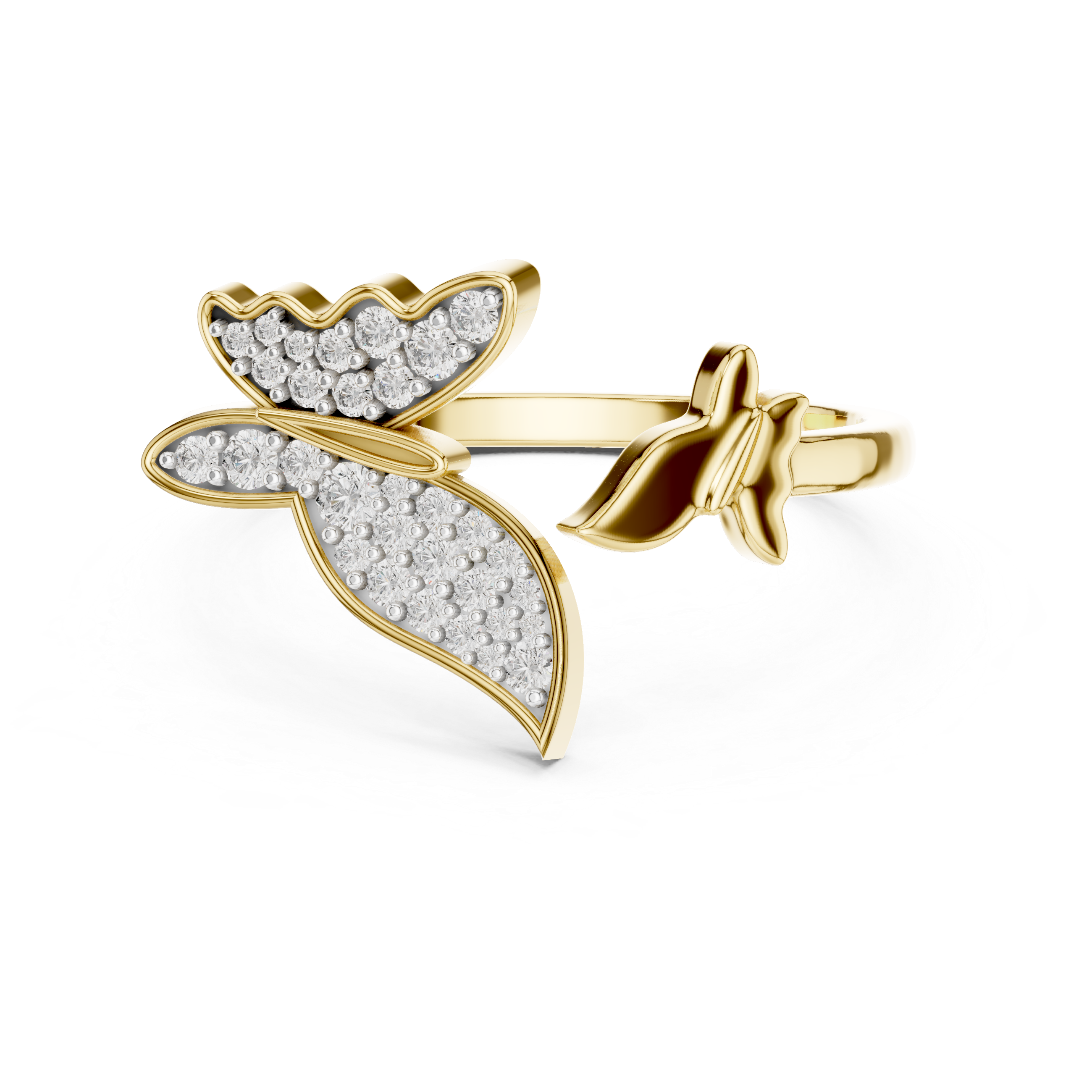 925 Silver Moissanite Pavé Butterfly Open Ring 14K Gold Plated