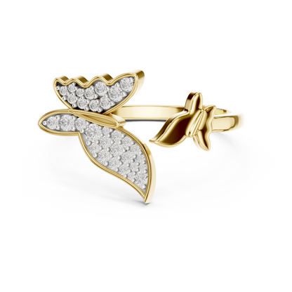 925 Silver Moissanite Pavé Butterfly Open Ring 14K Gold Plated