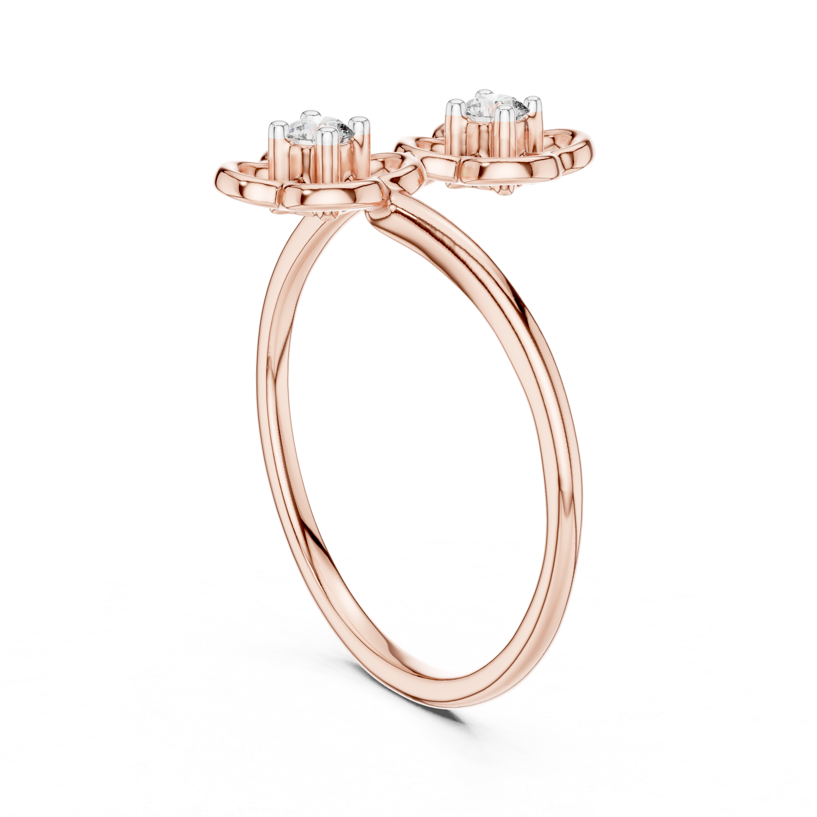 925 Silver Moissanite Flower Bypass Open Ring 14K Gold Plated