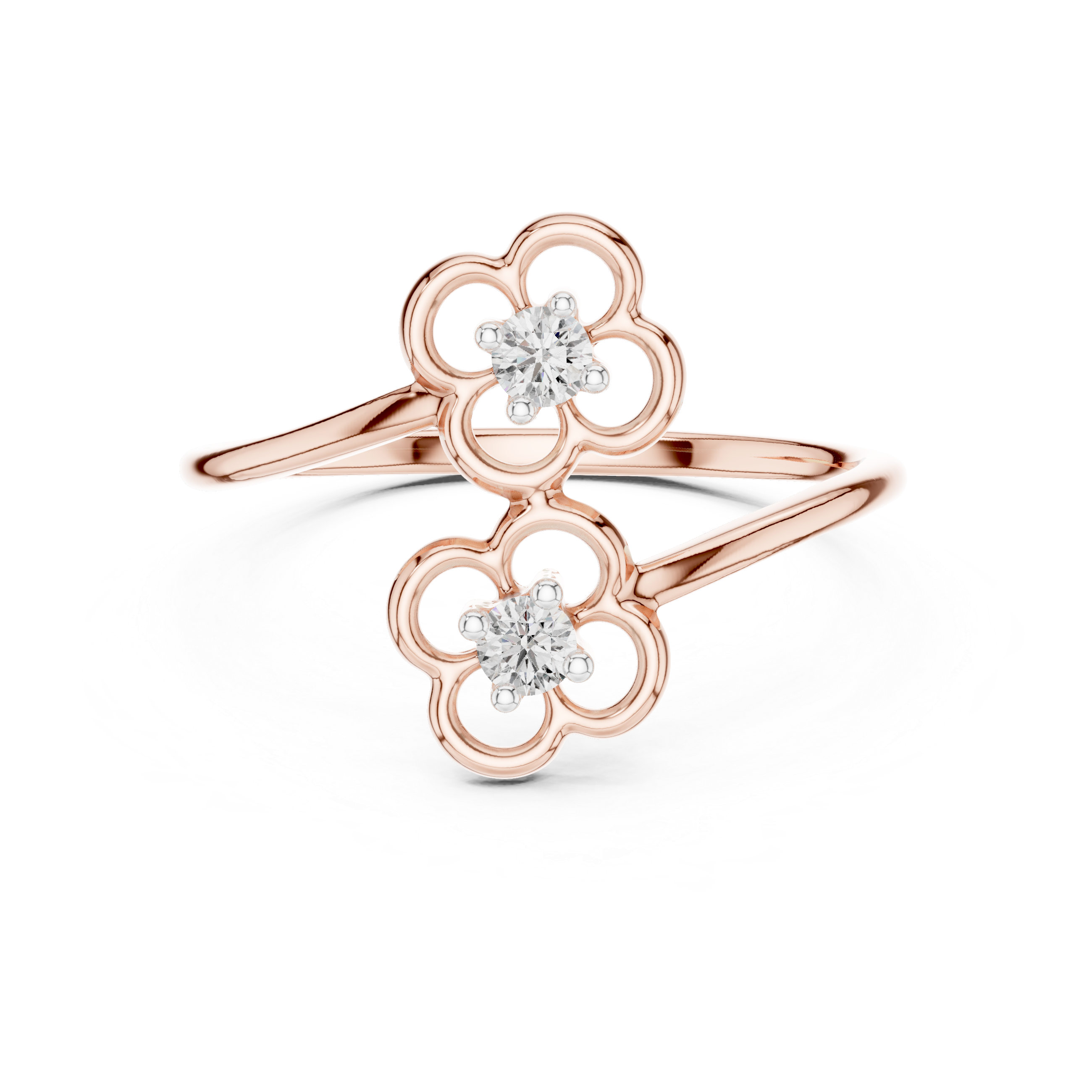 925 Silver Moissanite Flower Bypass Open Ring 14K Gold Plated