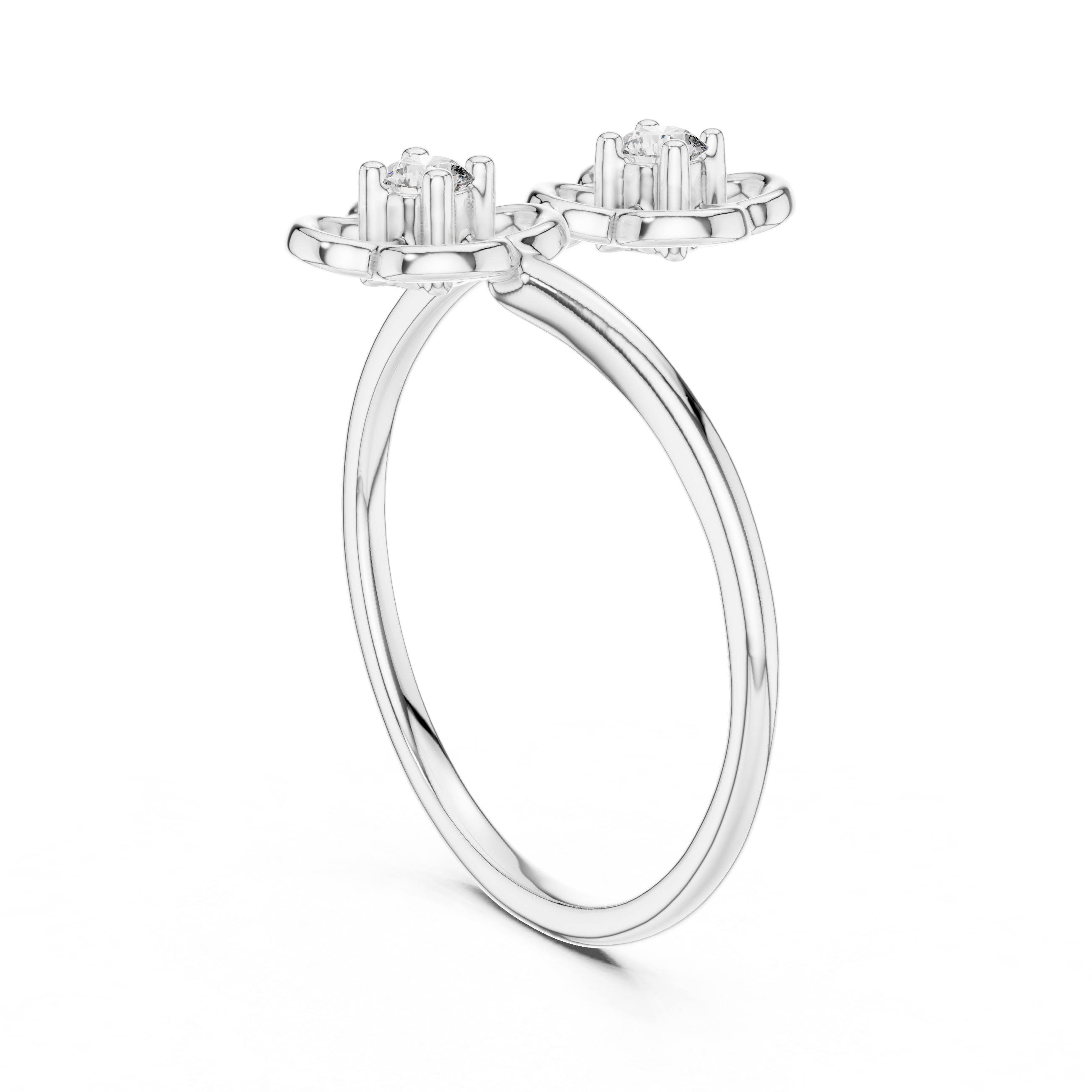 925 Silver Moissanite Flower Bypass Open Ring 14K Gold Plated